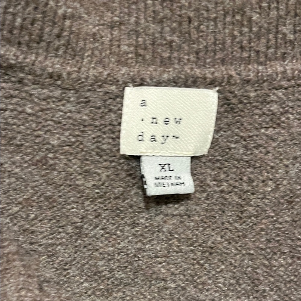 A New Day Taupe Short Sleeve Sweater with Button Neck Opening and Collar Size XL - Picture 2 of 7